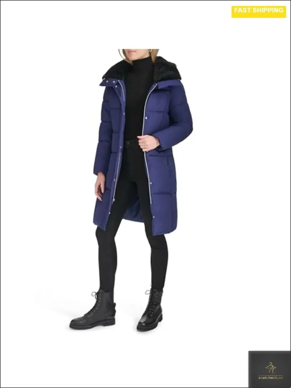 Womens Quilted Jacket Shimmer Nylon Faux Fur Lined Collar